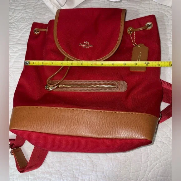 NWT - COACH Red and Brown Canvas Sawyer Backpack - Picture 5 of 8